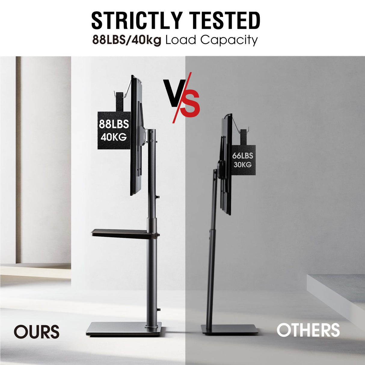 AOKCOS Floor TV Stand with 60-Degree Swivel, TV Floor Stand for 32-65 inch TVs up to 88lbs with Tilt, 8 Level Height Adjustable Tall TV Mount Stand with Shelf, Tempered Glass Base, MAX VESA 400x400mm AOKCOS