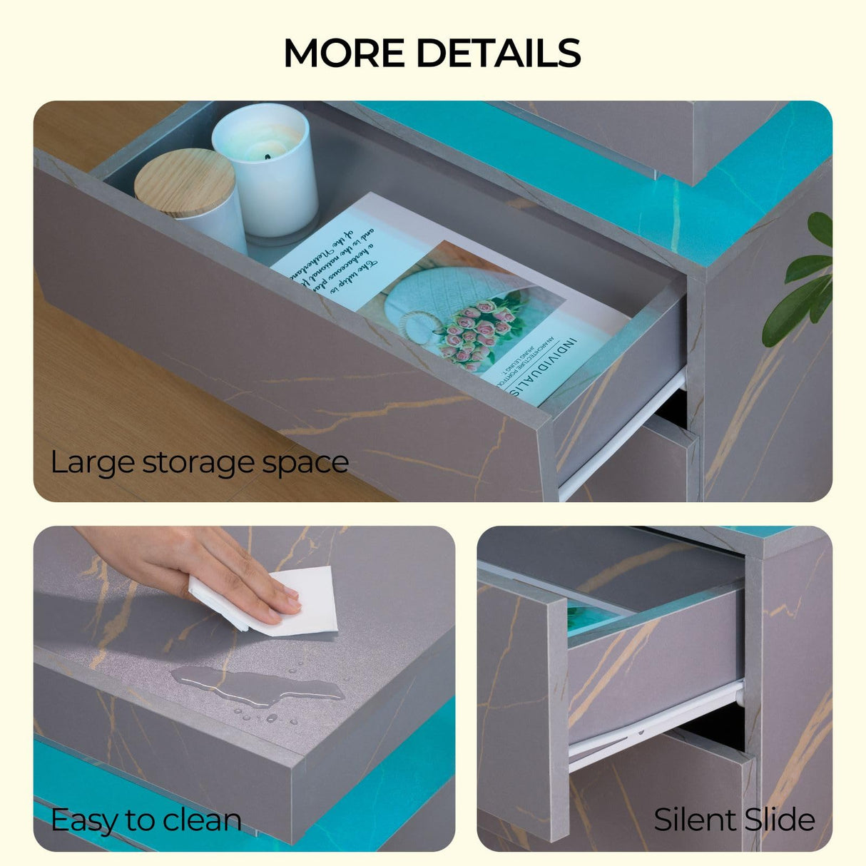 Bingoday LED Nightstand LED Bedside Table with 2 Drawers, Wooden Cabinet Unit with LED Lights for Bedroom, End Table Side Table for Bedroom Living Room Bingoday