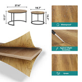 Smuxee Nesting Coffee Table Set of 2, 27.6" Round Coffee Table Wood Grain Top with Adjustable Non-Slip Feet, Industrial End Table Side Tables for Living Room Bedroom Balcony Yard Smuxee