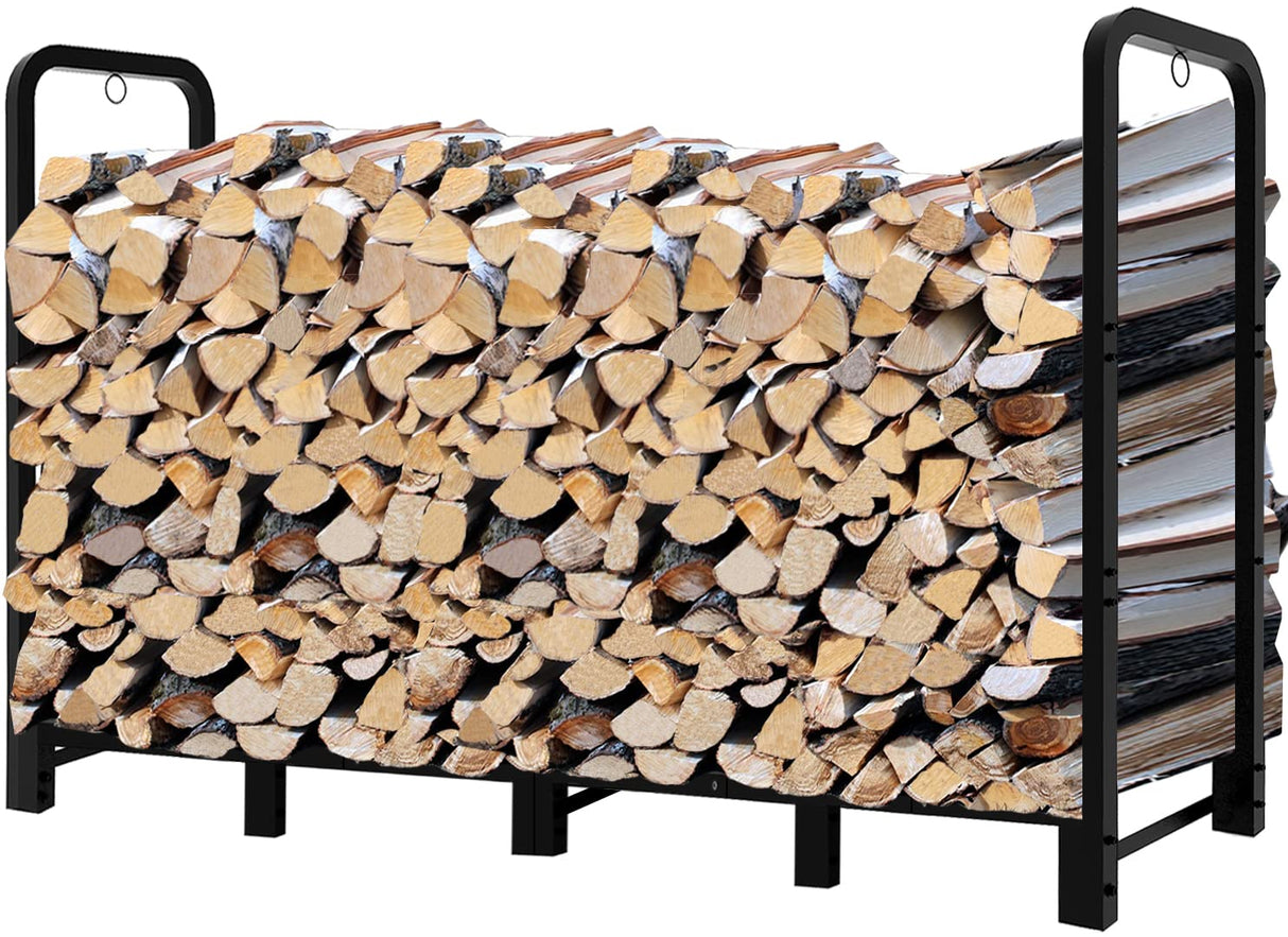 Fandature 8Ft Firewood Rack Adjustable Fireplace Wood Holder For Outdoor Indoor Storage Log-Heavy Duty Fire Log Lumber Stand Stacker, Black Fandature