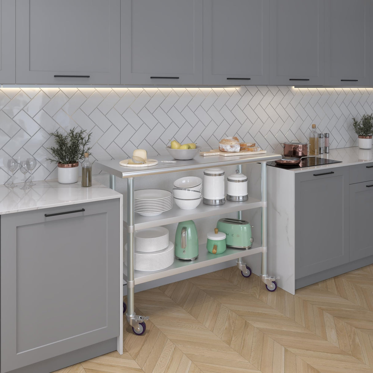 Stainless Steel Table + Add Casters | Choose from 43 Sizes | NSF Metal Work Table for Kitchen Prep Utility | Commercial and Residential Applications. AmGood