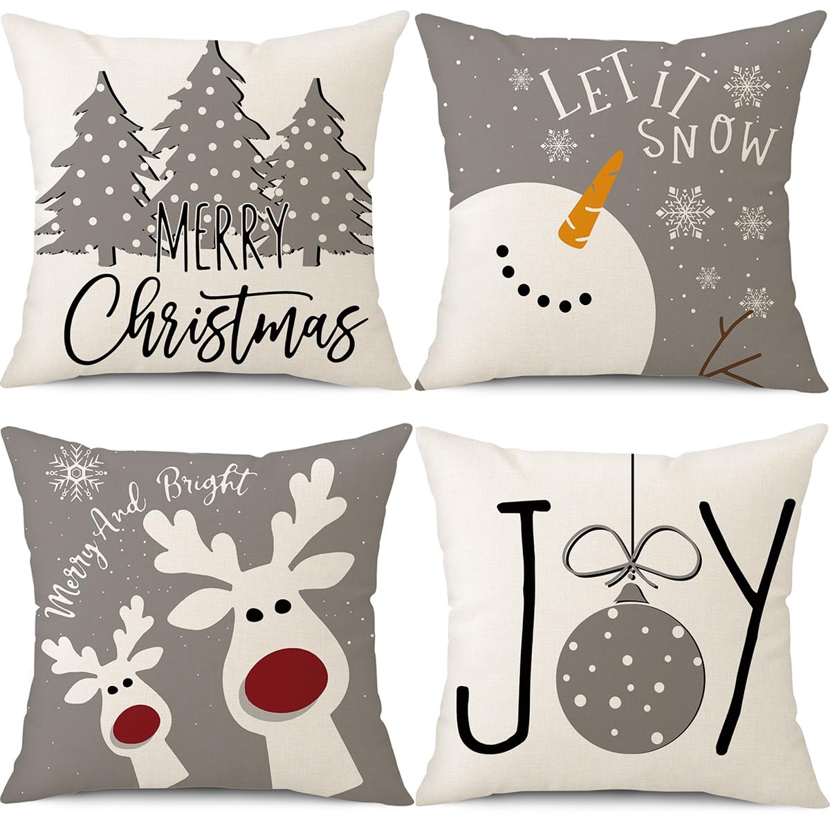 PSDWETS Christmas Pillow Covers 18x18 Set of 4 Christmas Decorations Snowman Deer Christmas Tree Winter Holiday Decor Throw Cushion Case for Home Couch PSDWETS