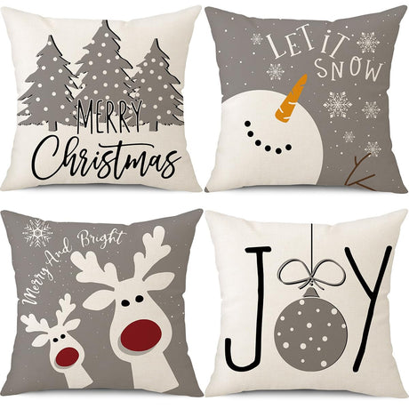 PSDWETS Christmas Pillow Covers 18x18 Set of 4 Christmas Decorations Snowman Deer Christmas Tree Winter Holiday Decor Throw Cushion Case for Home Couch PSDWETS