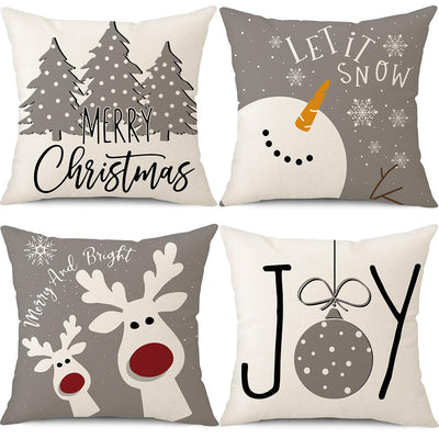 PSDWETS Christmas Pillow Covers 18x18 Set of 4 Christmas Decorations Snowman Deer Christmas Tree Winter Holiday Decor Throw Cushion Case for Home Couch