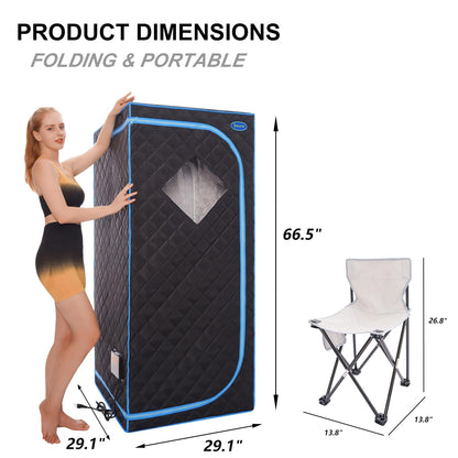 Wizzisauna Portable Infrared Sauna for Home Spa | Full Size 1 Person Sauna | Full Size Far Infrared Sauna Tent | with Heating Foot Pad, Portable Chair, (L29.1 x W29.1 x H66.5, Black)