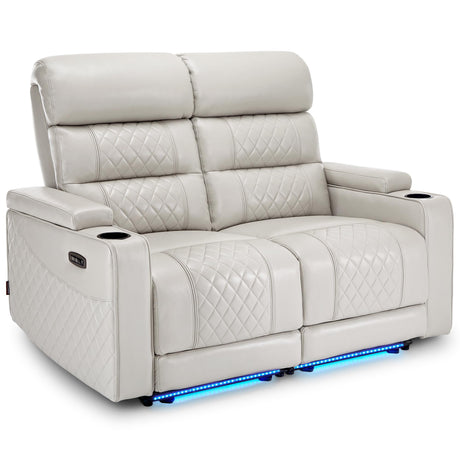 MCombo Power Recliner Loveseat with Adjustable Headrest for Living Room, Home Theater Seating with USB & Type-C Port, Armrest Storage & LED Light HTS432SET (Light Grey, Loveseat) MCombo