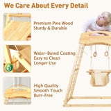 FUNLIO 7-in-1 Wood Indoor Playground for Toddlers 2-5, Montessori Climbing Toys with Solid Pine Wood, Indoor Jungle Gym for Kids with Swing/Slide/Climbing Rock/Net/Ladder/Monkey Bars/Gymnastic Rings FUNLIO