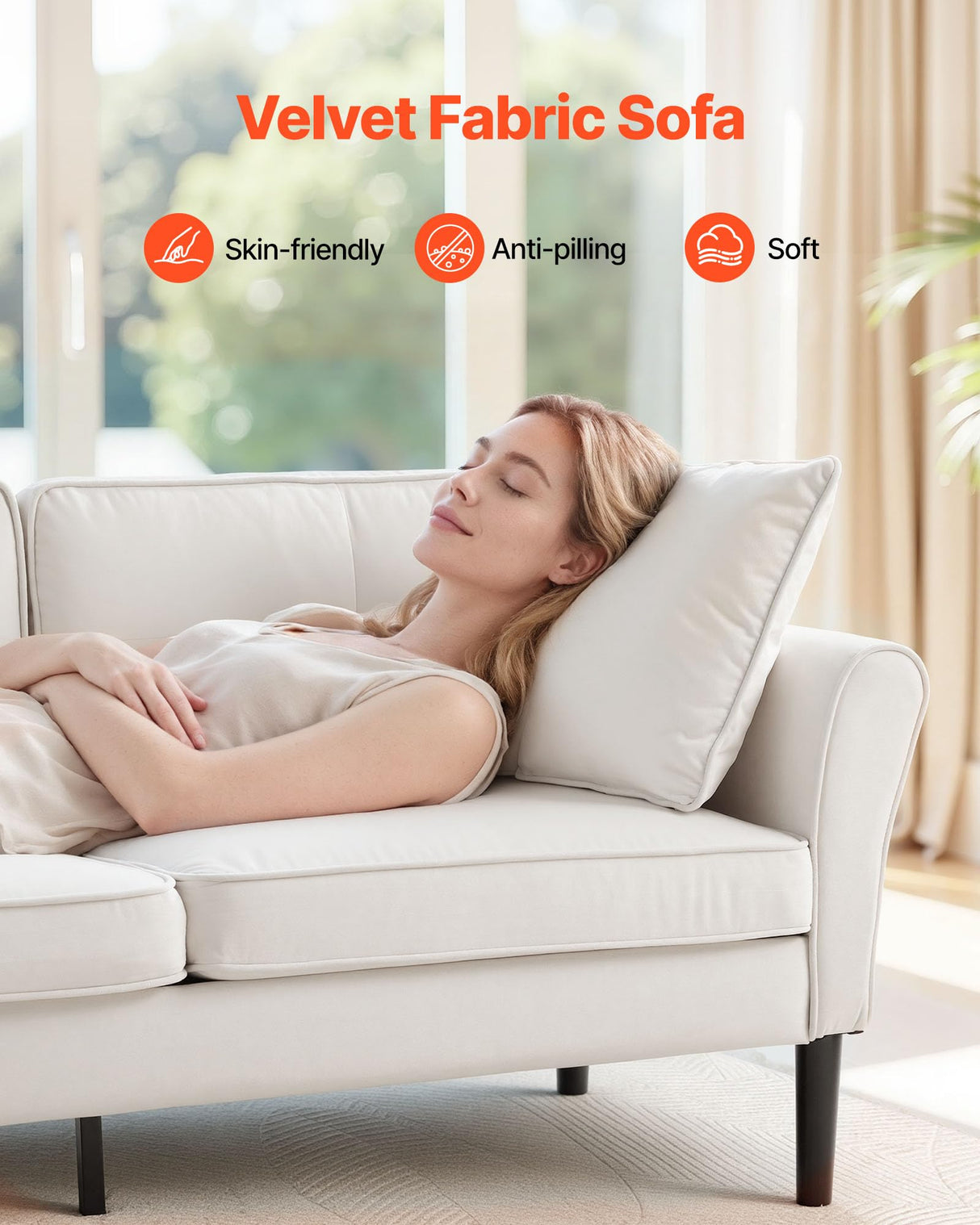 VEVOR Loveseat Sofa, 69-Inch Small Sofa Couch for Living Room, Velvet Fabric 2-Seats Couch with Sinuous Spring, Soft Cushions and Sturdy Frame, Comfy Loveseat for Bedroom, Office or Apartment, White VEVOR