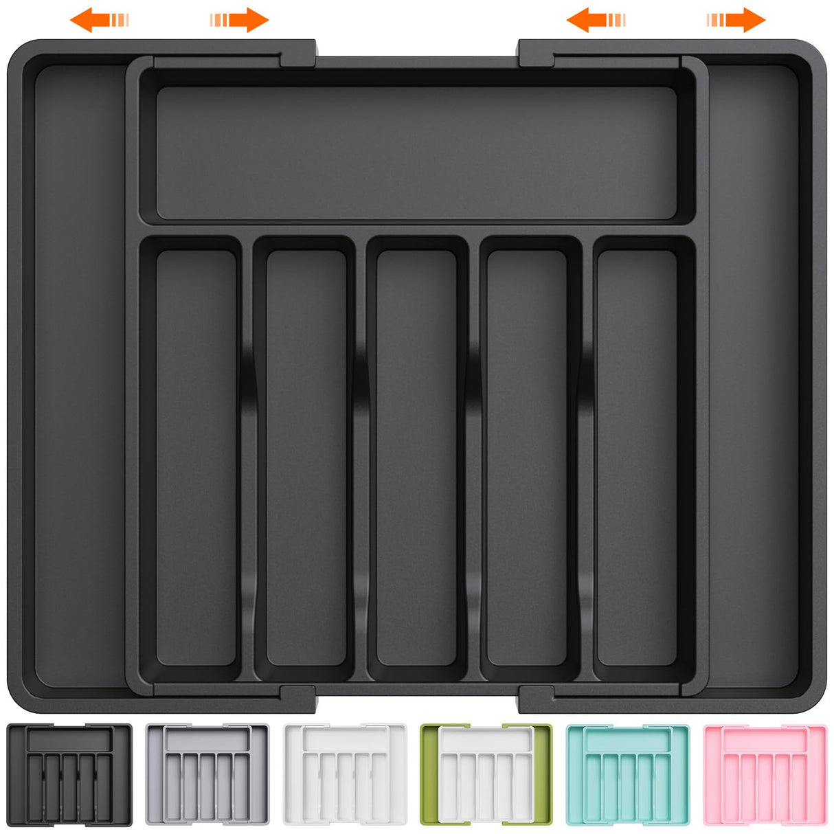 Lifewit Silverware Drawer Organizer, Expandable Utensil Tray for Kitchen, BPA Free Flatware and Cutlery Holder, Adjustable Plastic Storage for Spoons Forks Knives, Large, Black Lifewit