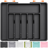 Lifewit Silverware Drawer Organizer, Expandable Utensil Tray for Kitchen, BPA Free Flatware and Cutlery Holder, Adjustable Plastic Storage for Spoons Forks Knives, Large, Black Lifewit