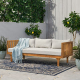 Christopher Knight Home Tina Outdoor 3 Seater Acacia Wood Daybed, Teak Finish, Light Grey Christopher Knight Home