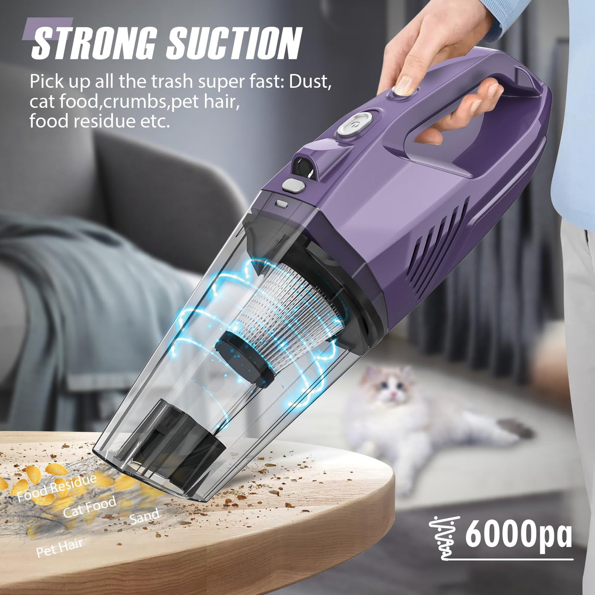 Handheld Vacuum Cordless,Car Hand Vacuum Cordless Rechargeable with Multi Accessories/LED Light,Lightweight Mini Portable Dust Busters Cordless Rechargeable for Car,Office and Home Cleaning Bossdan