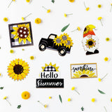 Guoofu Summer Tiered Tray Decor, Farmhouse Sunflower Tray Decorations, Hello Spring Summer Sunflower Gnome Sunshine Truck Wooden Signs, Buffalo Plaid Rustic Home Decor for Table Mantel Office Party Guoofu