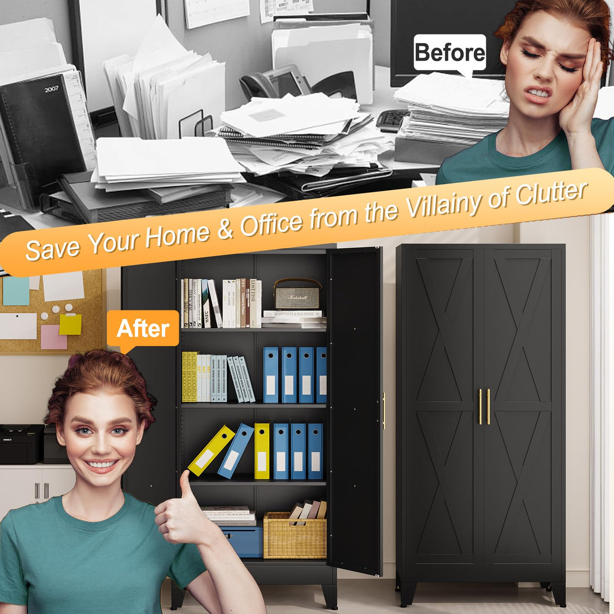 Lusiwry 61" H Metal Kitchen Pantry Storage Cabinet, Freestanding Cupboard with 2 Doors and 3 Adjustable Shelves, Standing Storage for Kitchen, Bathroom, Garage, Dinning Room or Utility Room（Black） Lusiwry