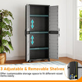 Giantex 68" Lockable Storage Cabinet, PP Garage Storage Shed with Doors, 3 Adjustable Shelves, Freestanding Tool Locker, Shelving Unit for Pantry, Basement, Laundry Room or Mudroom Giantex