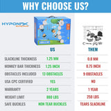 Ninja Warrior Obstacle Course for Kids – 2 x 60 ft, 880 lbs Capacity, 13 Weatherproof Obstacles, Bottom Line, Traverse Rings, Monkey Net – Easy Setup on Trees or Posts for Outdoor Fun Hyponix Sporting