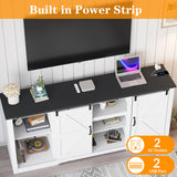 GarveeLife 70 in Farmhouse TV Stand with Power Outlets for Televisions Up to 80 in TVs, Sliding Barn Door & Large Storage Cabinets with Adjustable Shelf, 32 in Tall TV Media Console, White GarveeLife