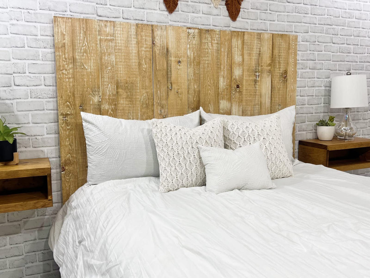 Barn Walls Boho Whitewash Headboard, Bohemian Design, Solid Wood Headboard, Floating Panels, Wall Mount, Adjustable Height, Easy Assembly, King Size Barn Walls