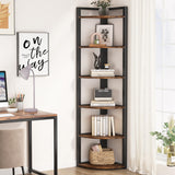 Versatile 6 Tier Rustic Corner Shelf Unit – 70.9 Inch Tall Storage Rack for Living Room, Home Office, and Small Spaces Tribesigns