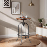BOKKOLIK Rustic Bar Table Vintage Bistro Table Industrial Pub Table for Kitchen Coffee House Office Computer Desk Swivel Round Wooden Top 37.4-45.3inch Height Adjustable BOKKOLIK