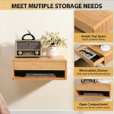 GugiNest Bamboo Floating Nightstand with Storage Drawer, Fully Assembled Wall Mounted Bedside Table with Open Shelf, Modern End Table for Bedroom, Natural GugiNest