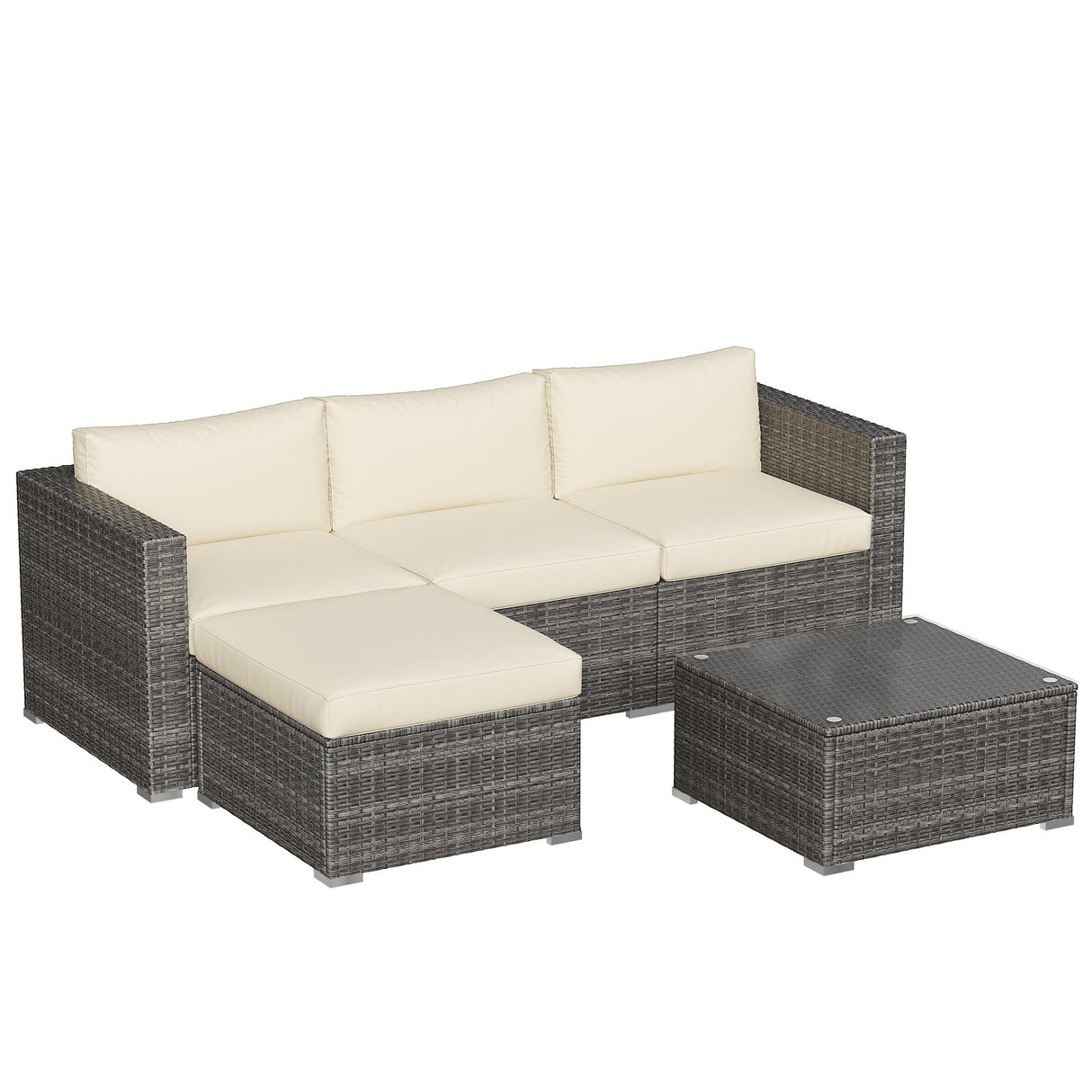 SUNVIVI OUTDOOR Outdoor Patio Furniture Set, 5 Piece Patio Conversation Set, Waterproof Wicker Patio Furniture Set, All Weather Combination Patio Conversation Sets with Cushions and Glass Table, Beige SUNVIVI OUTDOOR