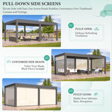 YOLENY Louvered Pergola and 6 Pull-Down Screens, 10x20FT All Aluminum Pergola with Adjustable Rainproof Roof, Outdoor Sun Shade Shelter for Patio, Weatherproof, Dark Gray YOLENY