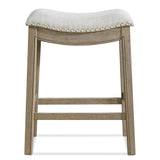 ROME + OAK Set of 2 Parker 26" Counter Stool, Backless Saddle Kitchen Barstool in Reclaimed Oak Finish with Ash Grey Fabric Upholstery Cushion Seat ROME + OAK