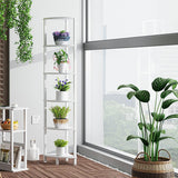 VIMBER Corner Shelf, 6-Tier Corner Bookshelf, Industrial Corner Ladder Shelf, DIY Storage Shelves, Modern Display Shelf for Living Room, Bedroom, Kitchen, Home Office, White UJSJ004W VIMBER