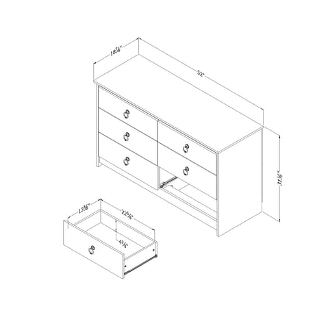 South Shore Plenny 6-Drawer Double Dresser White Wash and Weathered Oak South Shore