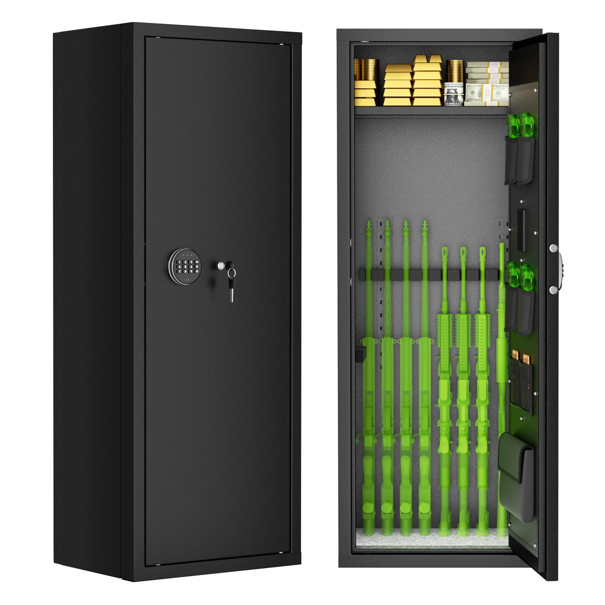 Superday 10-15 Gun Safe for Home Rifles and Pistols, Quick Access Large Gun Safe for Rifles, Gun Cabinets for Rifles and Shotguns with Keyboard Lock, 3 Adjustable Racks, Pockets Superday