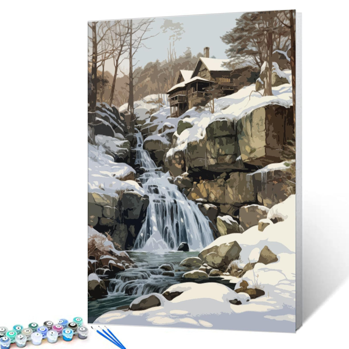 Winter Forest Waterfalls Scenery Paint by Numbers Kits 16x20 inch Canvas DIY Oil Painting for Kids, Students, Adults Beginner with Brushes and Acrylic Pigment Abstract Landscape Gift(without Frame) Tucocoo