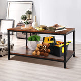 ZenStyle Industrial Coffee Table with Storage Shelf for Living Room, Wood Look Accent Furniture with Vintage Wooden Board Stable Metal Frame Cocktail Table 2-Tier Tea Table, Rustic Brown ZenStyle
