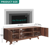 DWVO LED TV Stand, Fluted Entertainment Center for 65 Inch TV, Mid Century Modern TV Cabinet with Adjustable Shelves, Media Console Table for Living Room, Walnut DWVO