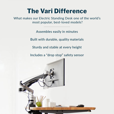 Vari Electric Standing Desk - Varidesk Height Adjustable Sit/Stand Desk - Dual Motor with Memory Presets, Stable T-Style Legs - Gaming or Home Office Workstation - 72”x30”, Butcher Block Vari