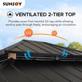 Sunjoy Roberts Outdoor Patio 13 x 15 ft. Black Steel Frame Hardtop Gazebo with 2-Tier Rust-Resistant Steel Roof by SummerCove SummerCove