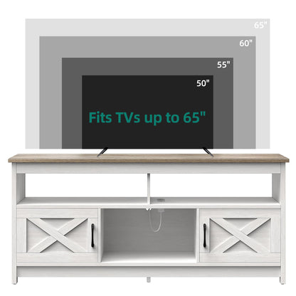 YITAHOME White TV Stand for 65 Inch Television Stand, Farmhouse Entertainment Center with Power Outlets and Open Shelf, Rustic Media Console TV Cabinet for Living Room, Grey White/Grey Wash