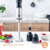 MasterChef Immersion Blender Handheld with Electric Whisk & Milk Frother Attachments, Hand Held Stainless Steel Stick Emulsifier for Making Baby Food, Soup, Puree, Cake, Cappuccino, Latte etc, 400W MasterChef