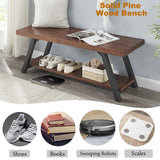 IBF Natural Real Wood Entryway Bench, Solid Wood Storage Bench, Industrial Bedroom Bench in Entry Way Hallway Foyer Rack, Modern Shoe Bench Seat for IBF