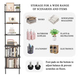 POBOMULI 6-Tier Ladder Shelf, 77 Inches Wall Mounted Ladder Bookshelf with Metal Frame, Wood Tall Open Storage Rack and Display Shelves for Home Office Bedroom Living Room, Black POBOMULI