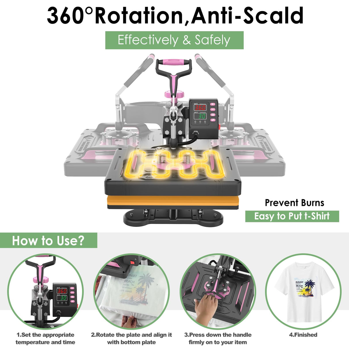 Seeutek Heat Press 5 in 1 Heat Press Machine 12x15 inch T Shirt Pressing Machine with 360 Degree Swing Away, Multifunction Heat Transfer Sublimation Combo for T Shirts Mugs Hat Plate Cap Pink Seeutek