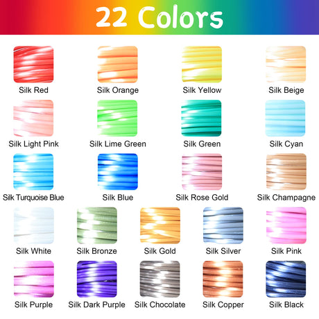 BBLIFE 22 Colors 1.75mm Silk Shiny PLA 3D Filament Refill, Each Color 4M, Total 88m Silk Luster PLA Printing Filament Sample Pack, Widely Support for All 1.75mm 3D Printer/3D Pen on Market Bblife