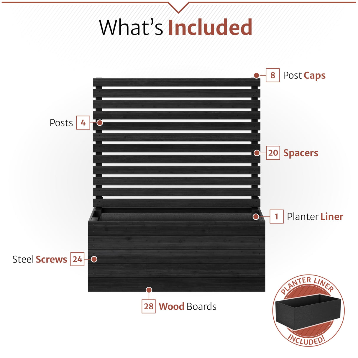 4 ft H x 3.5 ft W x 1.2 ft L Enclo Wood Privacy Screen with Planter Box, Raised Garden Bed with Trellis for Climbing Plants Outdoor, Privacy Planter for Patio, Balcony or Deck, Tacoma Charcoal EC18048 Enclo Privacy Screens