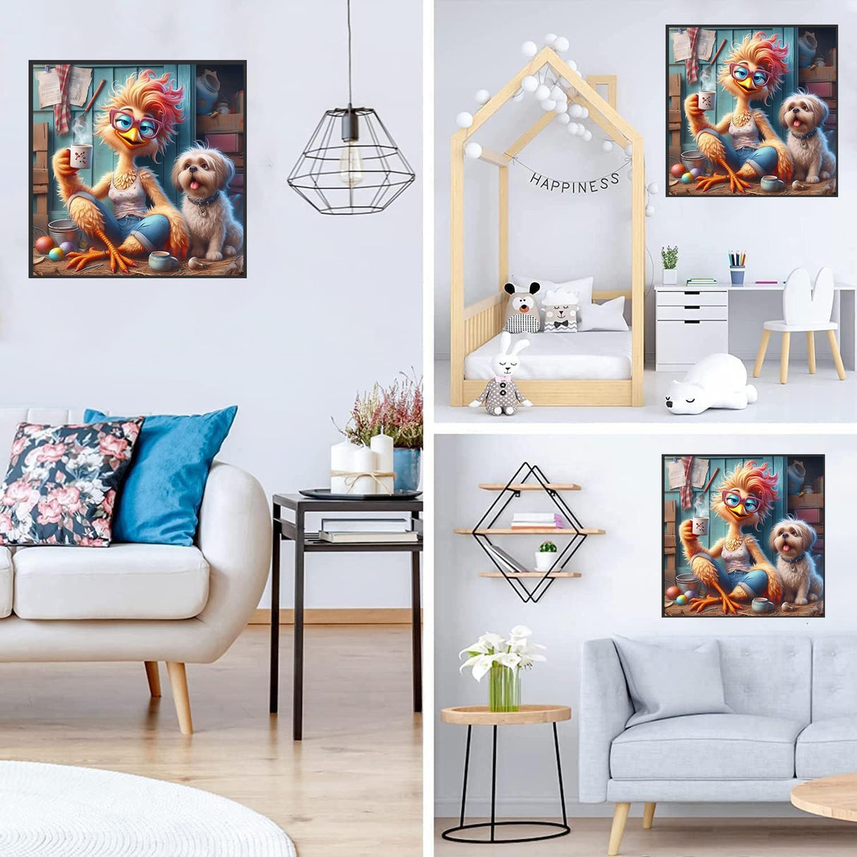 Zythron Chicken Diamond Art Kits for Adults,Chicken and Dog Diamond Painting, 5D Full Drill Diamond Art Gem Art Kit for Adults Wall Home Decor Arts Craft 14x14 inch Zythron