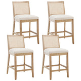 BESTANO Rattan Counter Stools Set of 4, 26 Inches Modern Counter Height Bar Stools Farmhouse Wooden Barstools with Back, Boho Linen Fabric Upholstered Kitchen Island Chairs, Cream BESTANO