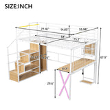 HZXINKEDZSW Full Size Metal Loft Bed with Built-in Work Station,Wardrobe,Storage Staircase and LED,Modern Bed Frame with Safety Guardrail for Kids Teen Girls Boys Bedroom Furniture (White-05, Full) HZXINKEDZSW