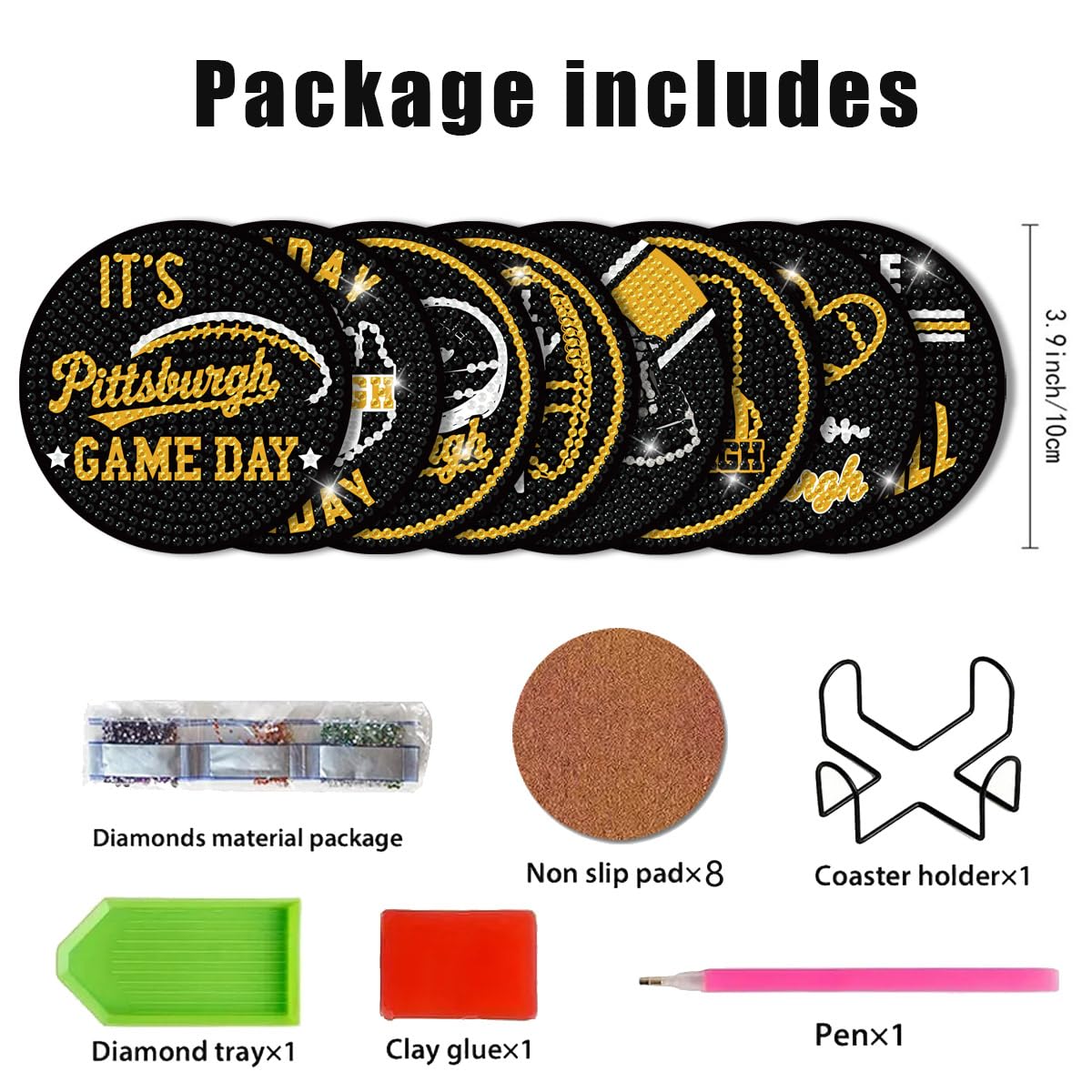 Bartogro 8 Pcs Diamond Painting Coaster Kits, DIY Football Diamond Art Coasters with Holder Sports Diamond Art Crafts Supplies for Pittsburgh Design Bartogro