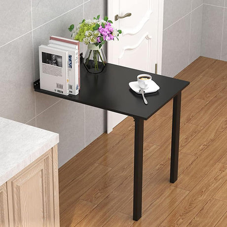 HZLCMPY Wall Mounted Folding Table, Flip-up Dining Table Wood Drop-Leaf Desk with Support Legs, L29 x W17.7 x H29.5 Inch, Kitchen Laundry Room Restaurant Office Wall Table (Black) HZLCMPY