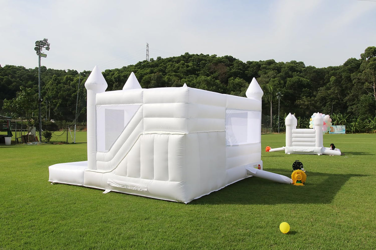 15x15FT White Bounce House Castle for Kids Adults, w/Slide & Ball Pit, (Heavy Duty PVC) (1100W Blower), Large Jumper Bouncy Inflatable Castle, Wedding, Birthday Party, Baptism, 15x15x10ft Inflantteble