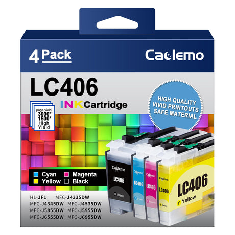 LC406 Ink Cartridges for Brother Printer for Brother LC406 Ink Cartridges LC406XL LC406 LC 406 Compatible with Brother MFC-J4535DW, MFC-J5855DW,MFC-J4335DW,MFC-J6555DW Printer (4 Pack) Caclemo